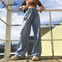 Syiwidii Wide Leg Baggy Jeans for Women High Waisted Mom Clothes Vintage Streetwear Trousers Full Length Denim Pants Summer 210809
