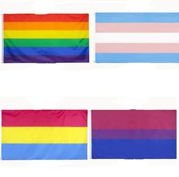 Rainbow Flag Banner 3x5FT 90x150cm Gay Pride Flags Polyester Banners Colourful LGBT Lesbian Parade Decoration SN4106