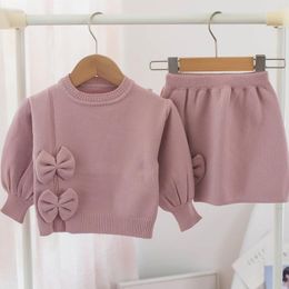 Clothing Sets Winter Autumn Girl Set Fashion Little Girls Knitting Sweater Cute Suit For Baby Kids Pullover Tops + Skirt 2pcs Outfits