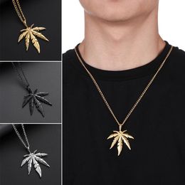 Fashion Maple Leaf Necklace Titanium Steel Pendant Glittery Charm Chain Gift Hip Hop Jewelry Accessories