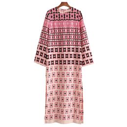 Summer Women Vintage Geometric Print Long Maxi Dress Female O Neck Sexy Side Slits Casual Loose Plus Size Vestido 210514