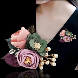 Pins, Brooches Jewellery 2021 Korean Cloth Art Flower Brooch Pearl Lapel Pins Female Wedding Fashion For Women Clothing Aessories Drop Deliver