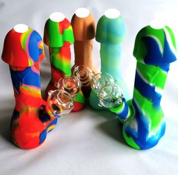 Male Dick penis Silicone Pipe 7.28 inch Shatterproof Cool Unique Sexy Dry Herbs Tobacco Smoking Water Pipes With 18mm Glass Bowl