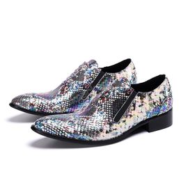 Genuine Leather Men Dress Shoes Snake Pattern Business Male Shoes Slip On Pointed Toe Formal Leather Shoes