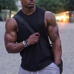 New Blank Sleeveless shirt Mens Workout Shirt Bodybuilding Stringer Tank Top Man Fitness Clothing cotton Muscle vest 210421