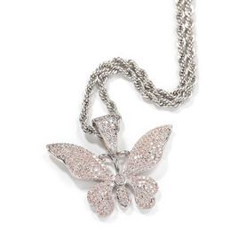 Hip Hop New Iced Out Cz Cubic Zirconia Butterfly Pendant Necklace Bling Tennis Chain Choker Fashion Hiphop Jewellery Punk Party Gifts Fo Men and Women