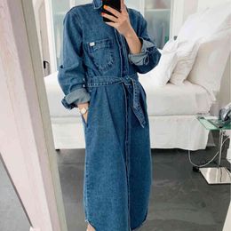 Fashion Autumn Casual Long Jean Jacket Trench Coat With Belt Female Windbreaker 210514