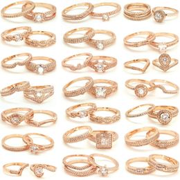 Cluster Rings 10 Set/Pack Wholesale Rose Gold Color Double For Women Elegant Vintage Cubic Zirconia High Quality Ring Sets