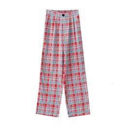 PERHAPS U Women Plaid Pants Pocket Elastic Waist Pocket Black White Red Blue Casual Streetwear P0044 210529