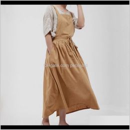 Textiles & Gardenjapanese Style 100Percent Cotton Thin Breathable Women Apron Washable Home Working Clothes With Invisible Pocket Baking Cook