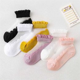 Girls Lace Socks Cute Cotton Spring Autumn Summer Mesh Princess Short Dance Socks Baby Toddler Thin Ankle Fancy Socks 4 Pair 211028