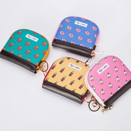 Cute Printed Leather Coin Purse Women Portable Zipper Wallet Key Ring Key Case Mini Wallet ID Bank Credit Card Bag Student Purse