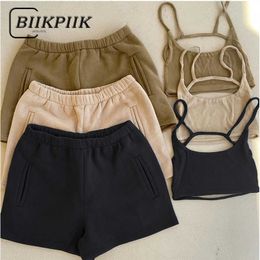 BIIKPIIK Women Skinny Summer 2 Piece Sets Casual Lounge Wear Athleisure Outfit Solid Elegant Hollow Out Female Sportwear Suits Y0625