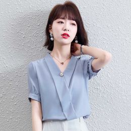 Make summer snow spins unlined upper garment v-neck temperament professional satin shirt French design feeling female small 210531