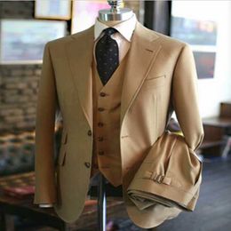 Men's Suits & Blazers Winter Business Three Pieces Custom Made Khaki Men Suit For Groom Blazer Polyester Cotton Ensemble Homme Prom Bridegro
