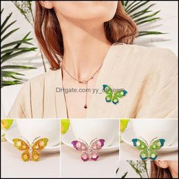 Pins, Brooches Jewelry 1Pcs Insect Fashion Mix-Color Rhinestone Butterfly For Women Opal Pin Brooch Gift Drop Delivery 2021 N2Jdf