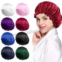 Extra Large Satin Bonnet Sleep Cap Double Layer Women Solid Colour Hair Care Beanie Caps Head Wrap Brimmed Nightcap Night Hat