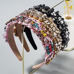 2021 Luxury Baroque Sparkly Padded Rhinestones Headbands Full Crystal Hairbands Wide Headwear Hair Accessories Women 7 Colours