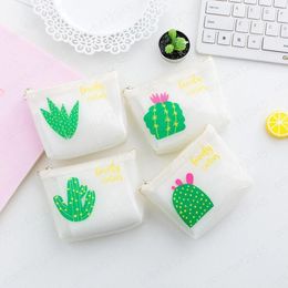 Small Mini Coin Bag Fashion Green Cactus Coin Holder Case Pouch Girls Key Card Change Purse