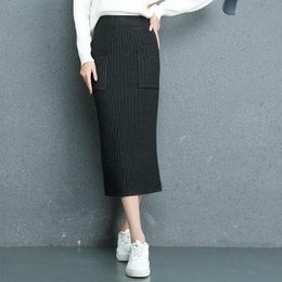 Skirts Knitted Skirt Autumn And Winter Female 2021 Korean Version Of The Long Section Wool Step Hip Wrap