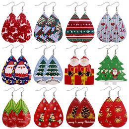 12 styles New Christmas ornaments Festive Party Favour Christmas Earrings Christmas Snowman deer Print Leather Earring Holiday Gift Jewellery