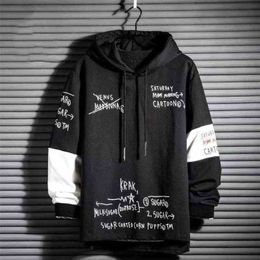 Black Hip Hop Hoodie Men Casual Punk Sweatshirts Streetwear Autumn Oversized Male Fashion Patchwork Hooded Hoodie 210728