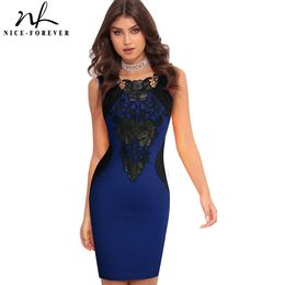 Nice-forever Colour Block Black Lace Patchwork Above Knee Dresses Bodycon Sexy Club Bodycon Slim Sheath Women dress bty786 210419