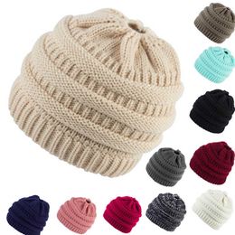 Winter Ponytail Beanie 36 Colours Hole Tail Messy Soft Bun Knitted Cap Skull Stretchy Winter Warm Stretchy Knit Hats children hat