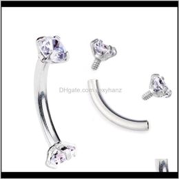 Drop Delivery 2021 Tragus Earring Internally Thread Cubic Zircon Stainless Steel Curved Barbell Piercing Eyebrow Ring Body Jewelry Gvcdb