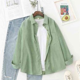 Spring Autumn New Women's Fresh Simple Corduroy Shirt Women Casual Solid Color Loose Blouses and Tops Lady Clothes 210410
