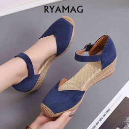 Ryamag alpargatas cashmere women's sandals with cushions and wedges, heel buttoned at ankle 220121