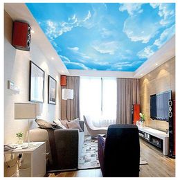 Wallpapers Drop Custom Po Wallpaper Living Room Roof 3D Stereo Blue Sky White Clouds Sofa Ceiling