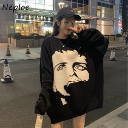 Neploe Loose Crazy Style Knit Sweater Women O Neck Pullover Long Sleeve Pull Femme Fashion Print Winter Sueter Feminino 210510