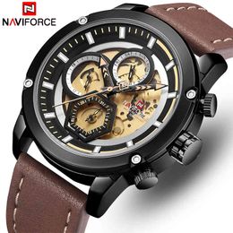 NAVIFORCE Men Watch Top Brand Fashion Luxury Quartz Mens Watches Waterproof Sports Leather Military WristWatch Relogio Masculino 210517