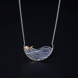 -Medaillon Echt 925 Sterling Silber Handmade Fine Schmuck Kreative Wal Anhänger und Halskette Frauen Geschenk