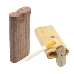 Hot selling wooden cigarette case convenient cigarette set accessories rectangular one hitter with ceramic cigarette tube
