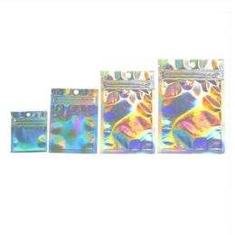 Storage Bags 100pc Iridescent Flat Bath Salt Cosmetic Bag Holographic Side Zipper Clear One Aluminum Mini Thick Foil R4Y0