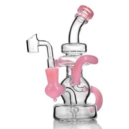 pink Rotate Inline Hookahs Thick Straight Bong Recycler Oil Rigs Glass Beaker