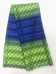 5Yards/Lot Beautiful Lemon And Blue Chiffon Silk Fabric With Rhinestone African Soft Satin Lace For Dressing LG1-23