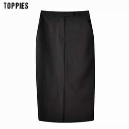 Toppies Black Suit Skirts Woman High Waist Straight Skirts Midi Length Office Ladies Formal Clothes 210412