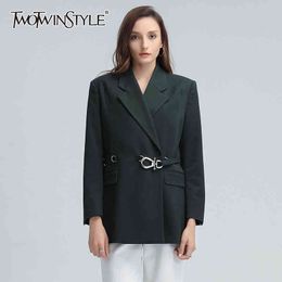 Casual Tunic Patchwork Blazer For Women Notched Long Sleeve Vintage White Coat Female Fashion Autumn 210524