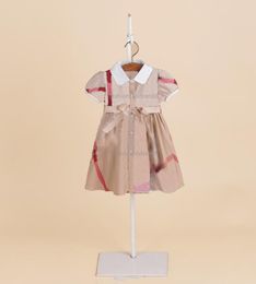 Baby Girls Plaid Dress Short Sleeve Lattice Children Lace-up Bows Dresses Summer Girl Kid Designer Clothes