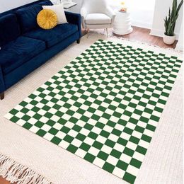 Carpets Flannel Checkerboard Carpet Large Area Rugs For Living Room Non-slip Green Floor Mat Soft Bedside Rug Girl Bedroom Deco W7c6