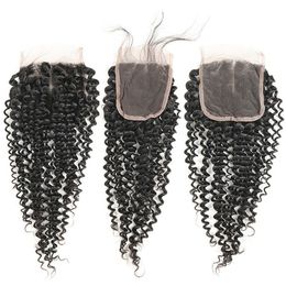 Peruvian Human Hair Kinky Curly Lace Closure 4*4 Middle Three Free Part Top Closures Pre Plucked with Baby Hair