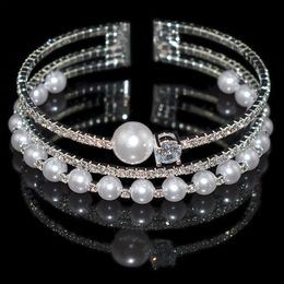 Aousix Fashion Zircon Pearl Rhinestone Silver Plated Open Bangle Women Wedding Bracelets Jewellery Gifts Bracelet Q0719
