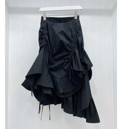 Korean Version Pleated Clothing Summer Fashion All-match Thin Fold Solid Color Fishtail Skirt Asymmetrical 16W87 210510