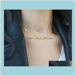 Necklaces & Pendants Jewelrytiny Disc Choker 100% 925 Sterling Sier Coin Necklace Layering Minimal Femme Collier Women Jewellery Chokers Drop