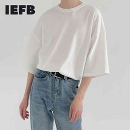 IEFB Solid Color Half Sleeve Men's Loose Round Neck White T-shirt Summer Casual Simple Tops Basic Korean Trend Clothing 210524