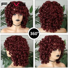 Afro Kinky Curly Wig With Bangs Black Red Synthetic Hair Shoulder LengthHeat Resistant Fiber For Africa America Black Womenfactory direct