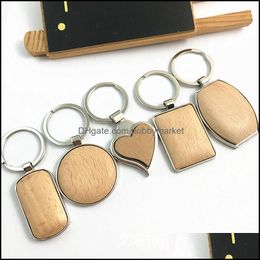 Key Rings Jewellery Metal Wood Keychains Chain Ring Round Heart Rec Simple Diy Blank Wooden Car Pendant Holder Fashion Gifts Keyrings Drop Del